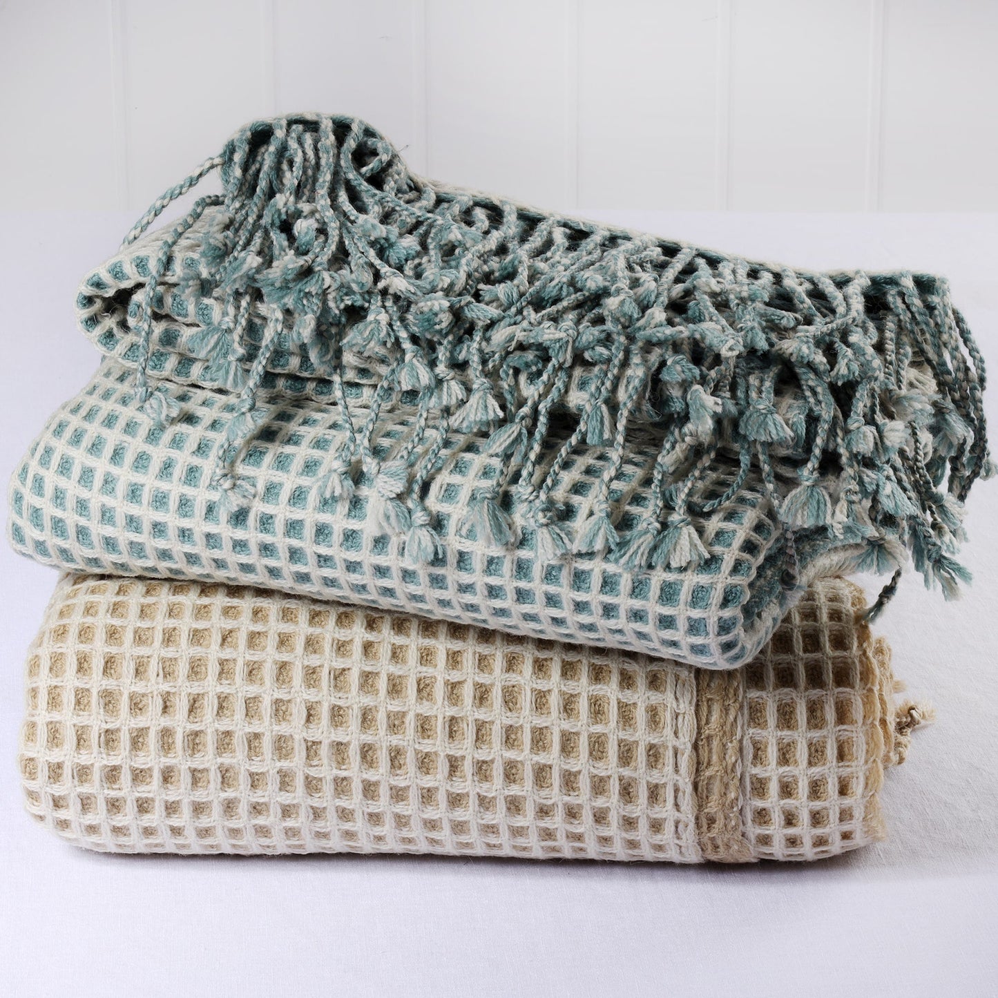 Duck Egg & Ecru Basket Weave Throw