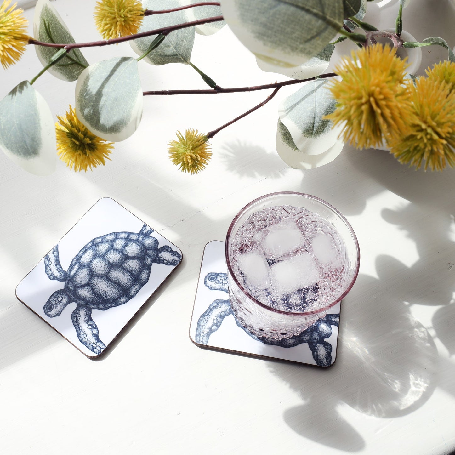 Blue and White Turtle Design Coaster