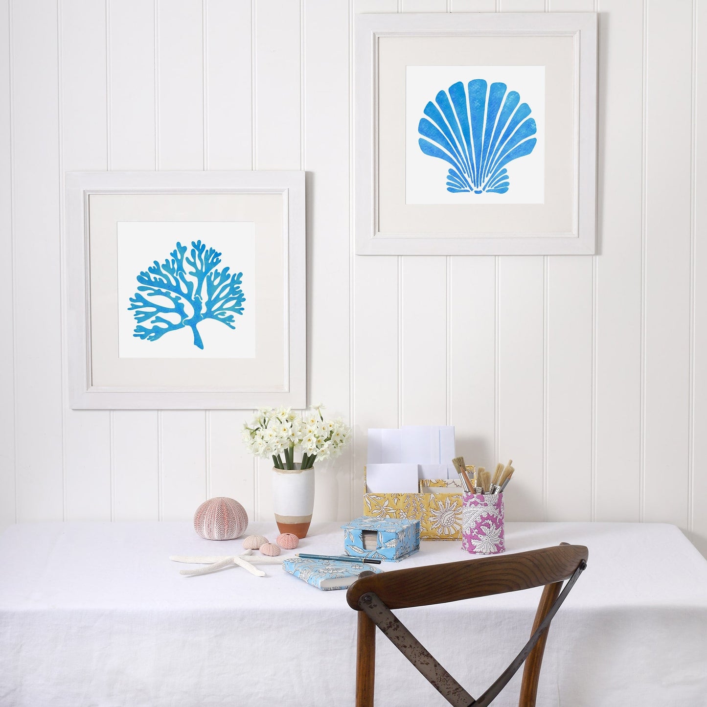 Fistral Blue Coral Art Print - 20cm & 30cm Square