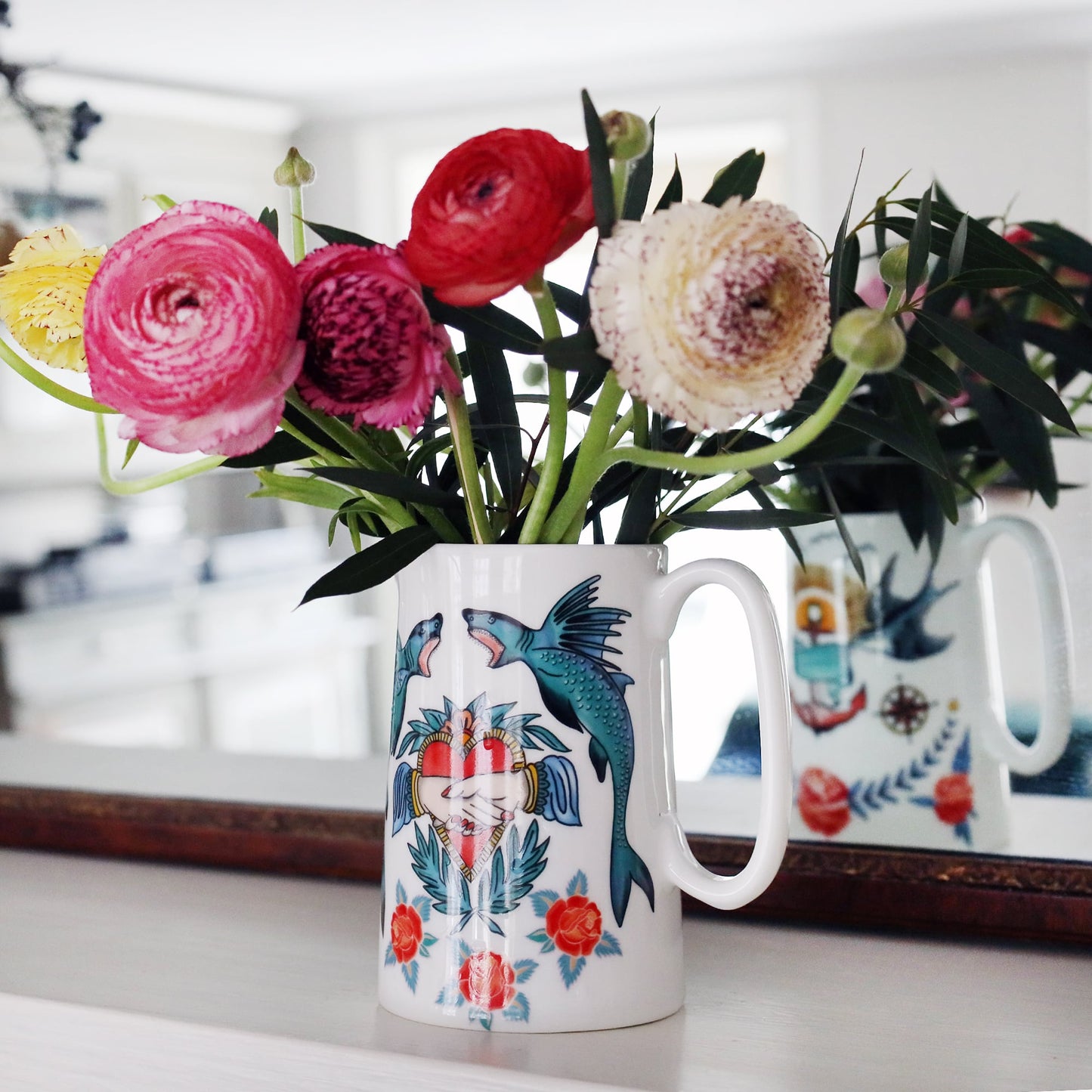 Bone China Medium Swallows & Shark Jug