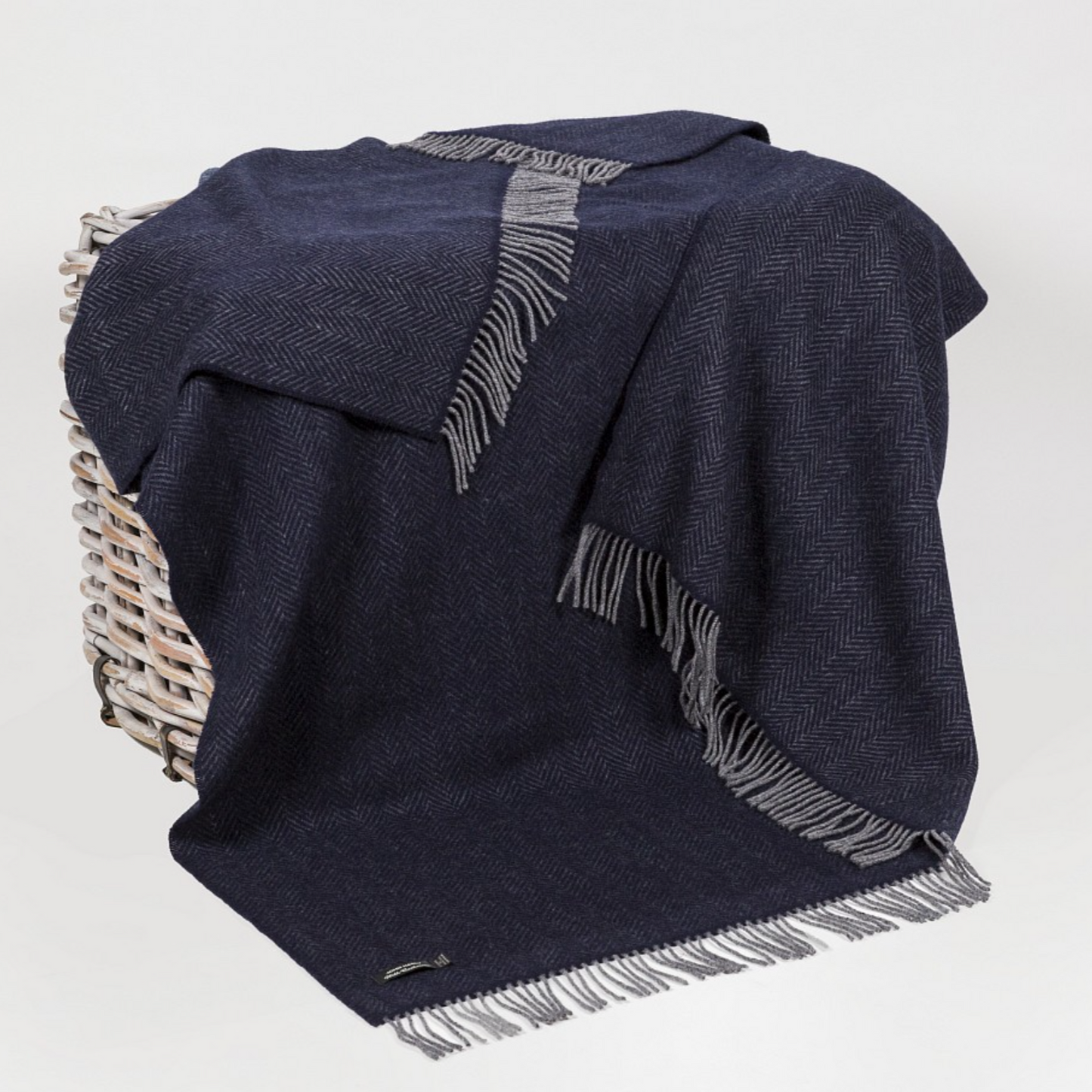 Dark Navy Cashmere Herringbone Throw