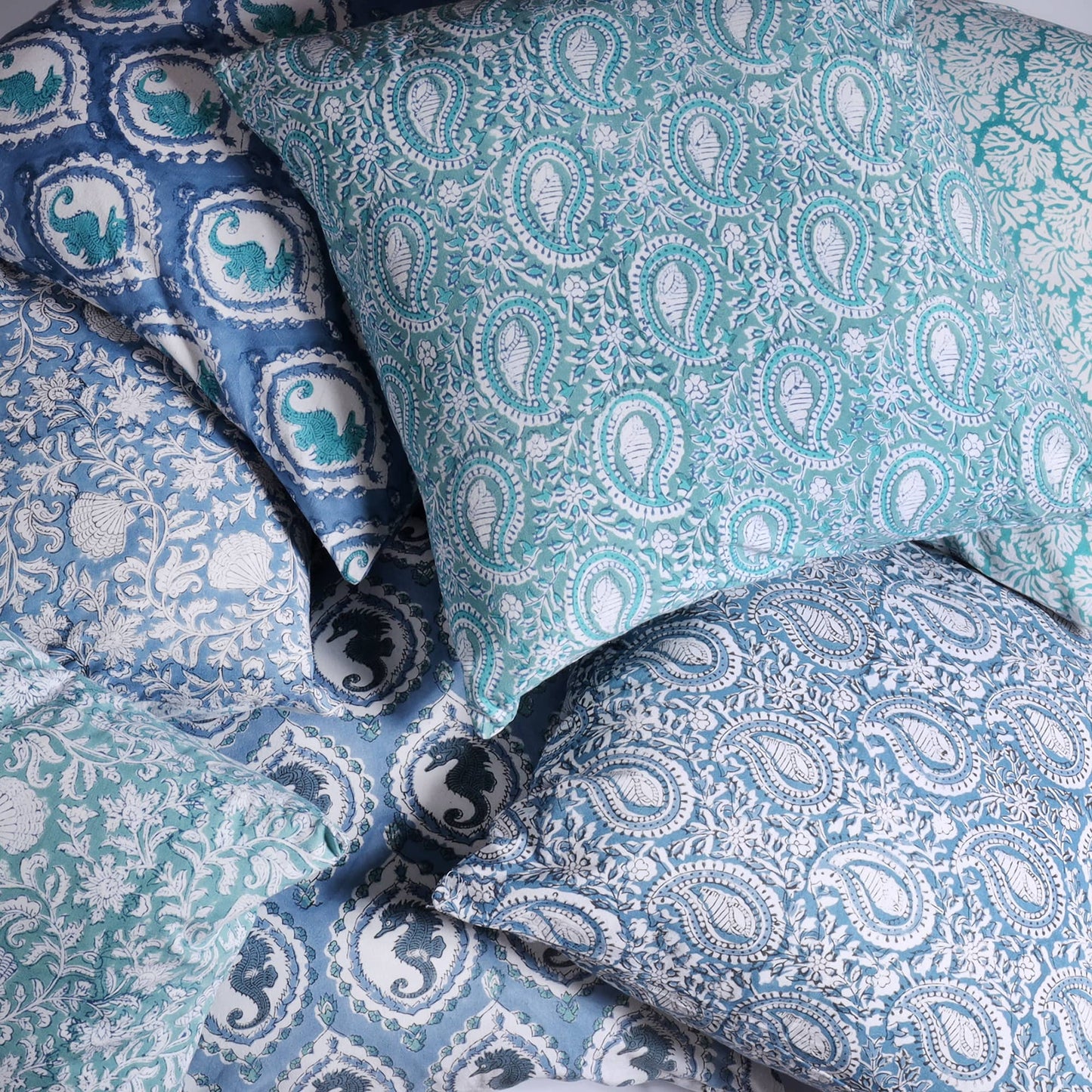 Azure Paisley Shell Cushion Cover