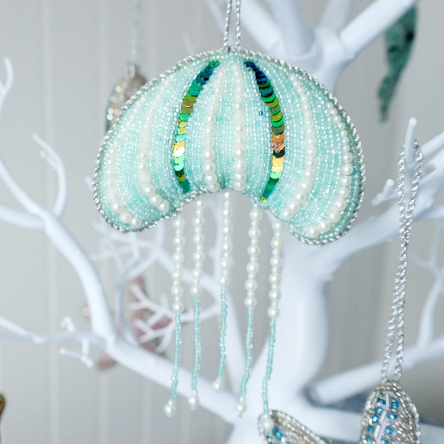 Beaded Aqua Jellyfish Hanging Decoration