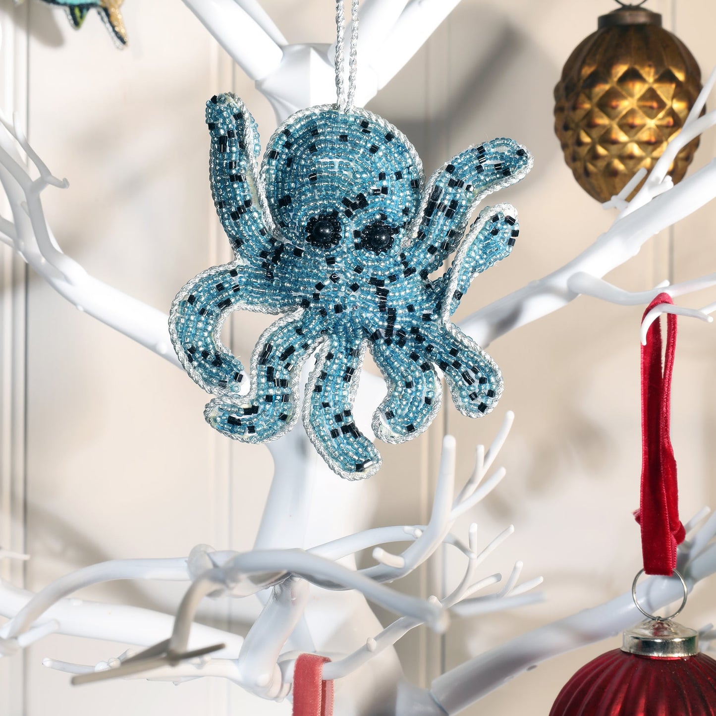 Beaded Blue Octopus Hanging Decoration