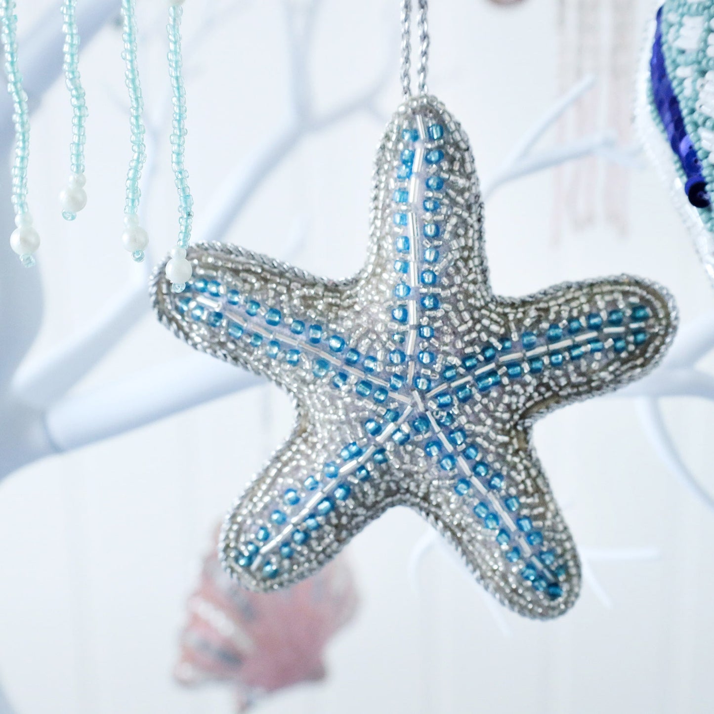 Beaded Blue Starfish Hanging Decoration