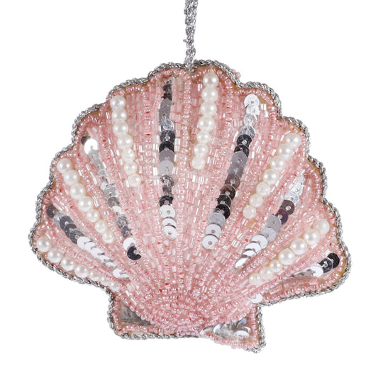 Beaded Pink Scallop Shell Hanging Decoration