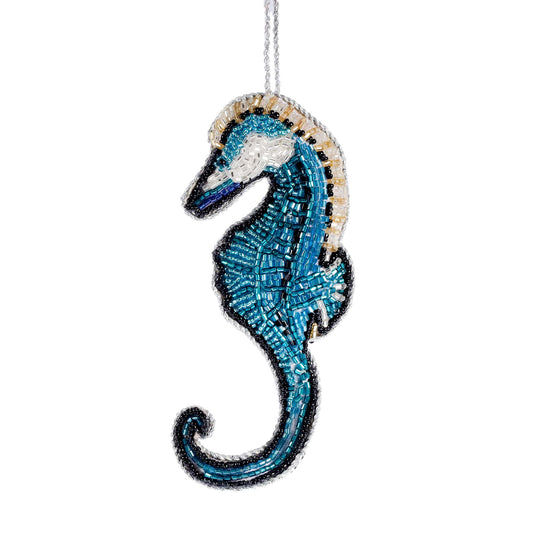 Beaded Blue Seahorse Hanging Decoration