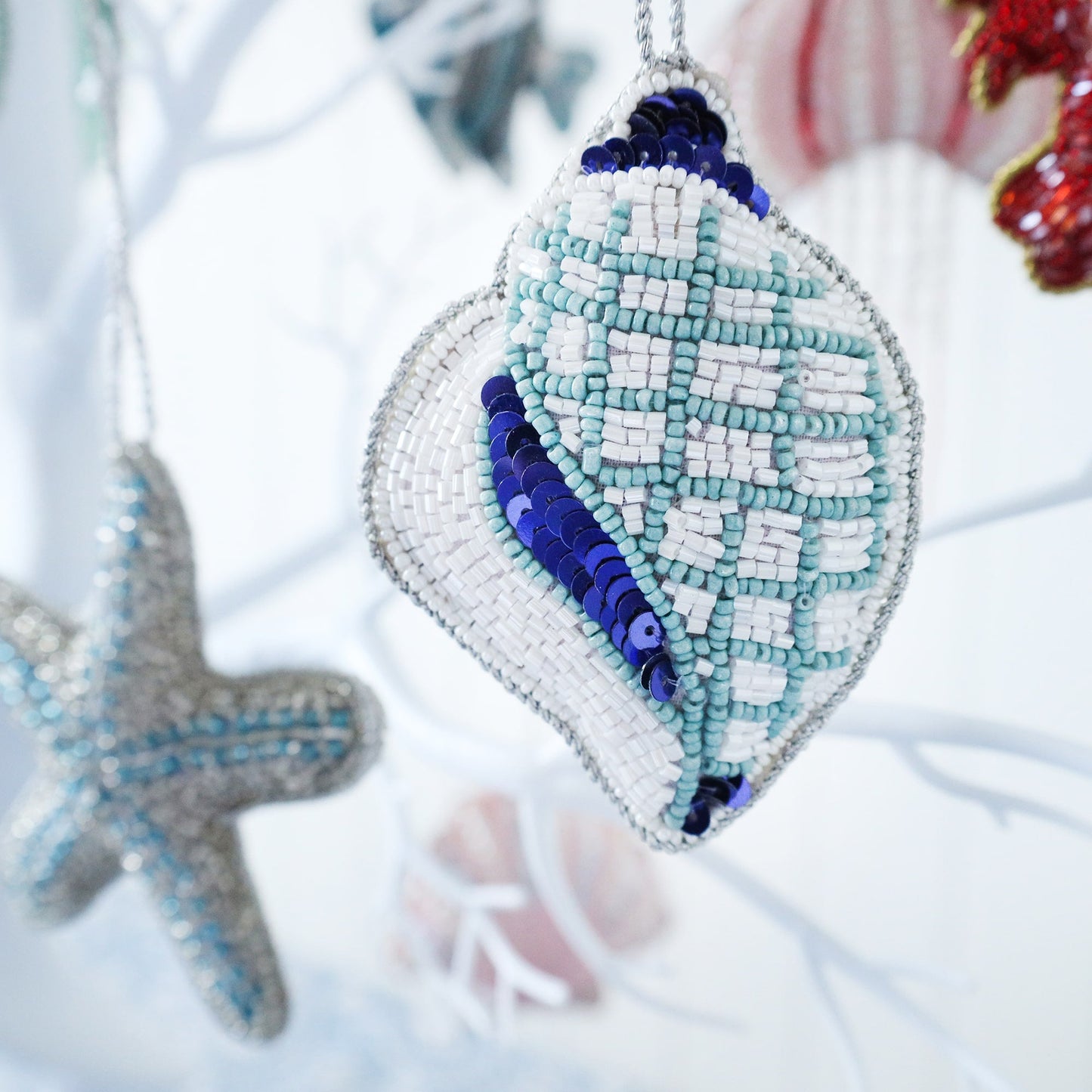 Beaded Conch Shell Hanging Decoration