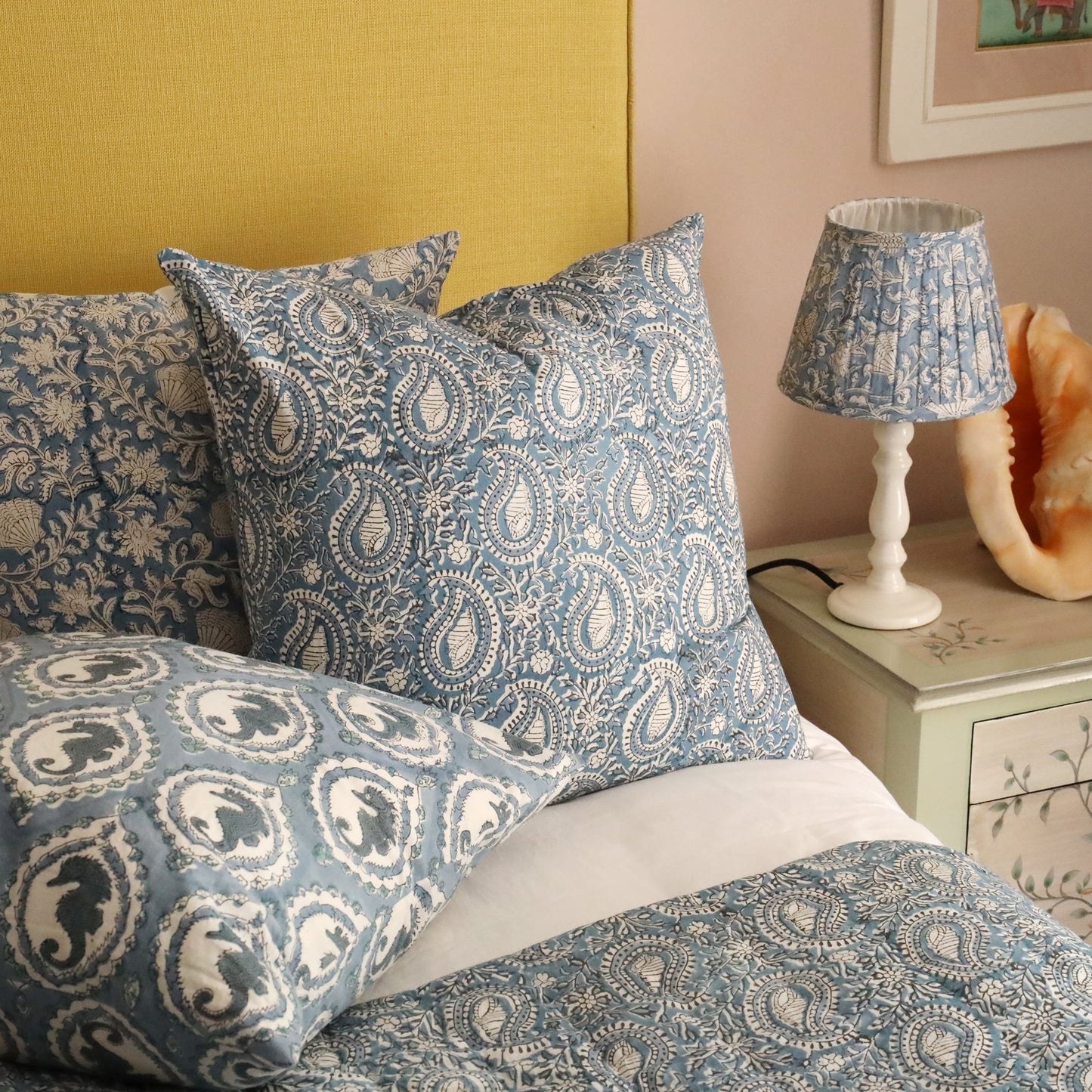 Azure Paisley Shell Cushion Cover