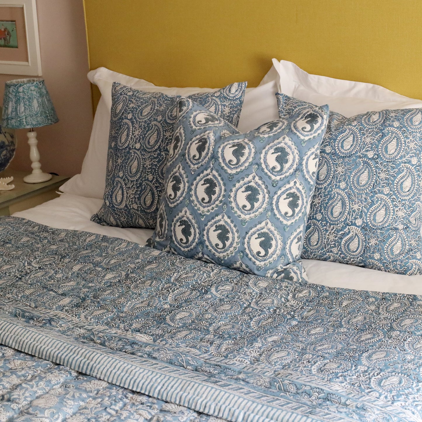 Azure Paisley Shell Cushion Cover