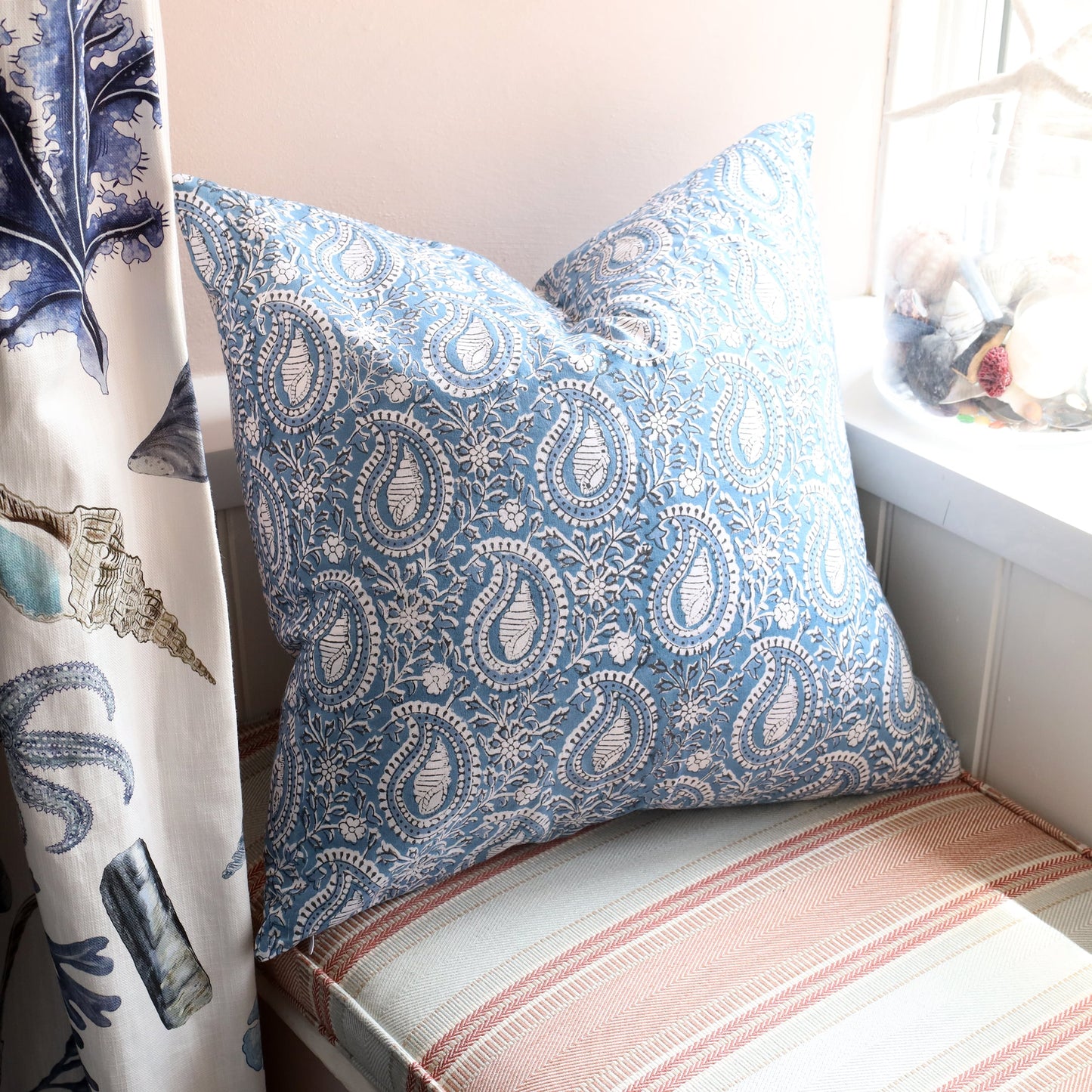 Azure Paisley Shell Cushion Cover