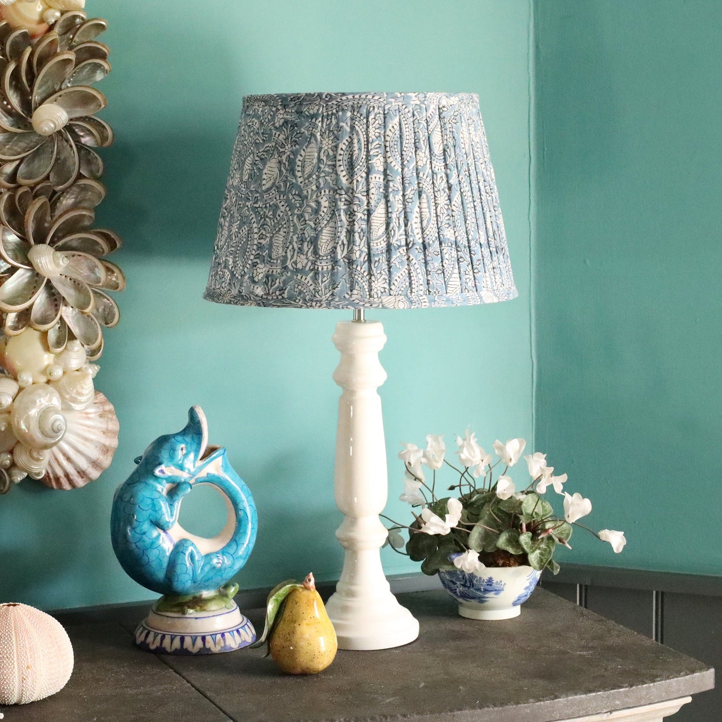 Azure Paisley Shell Pleated Lampshade Large