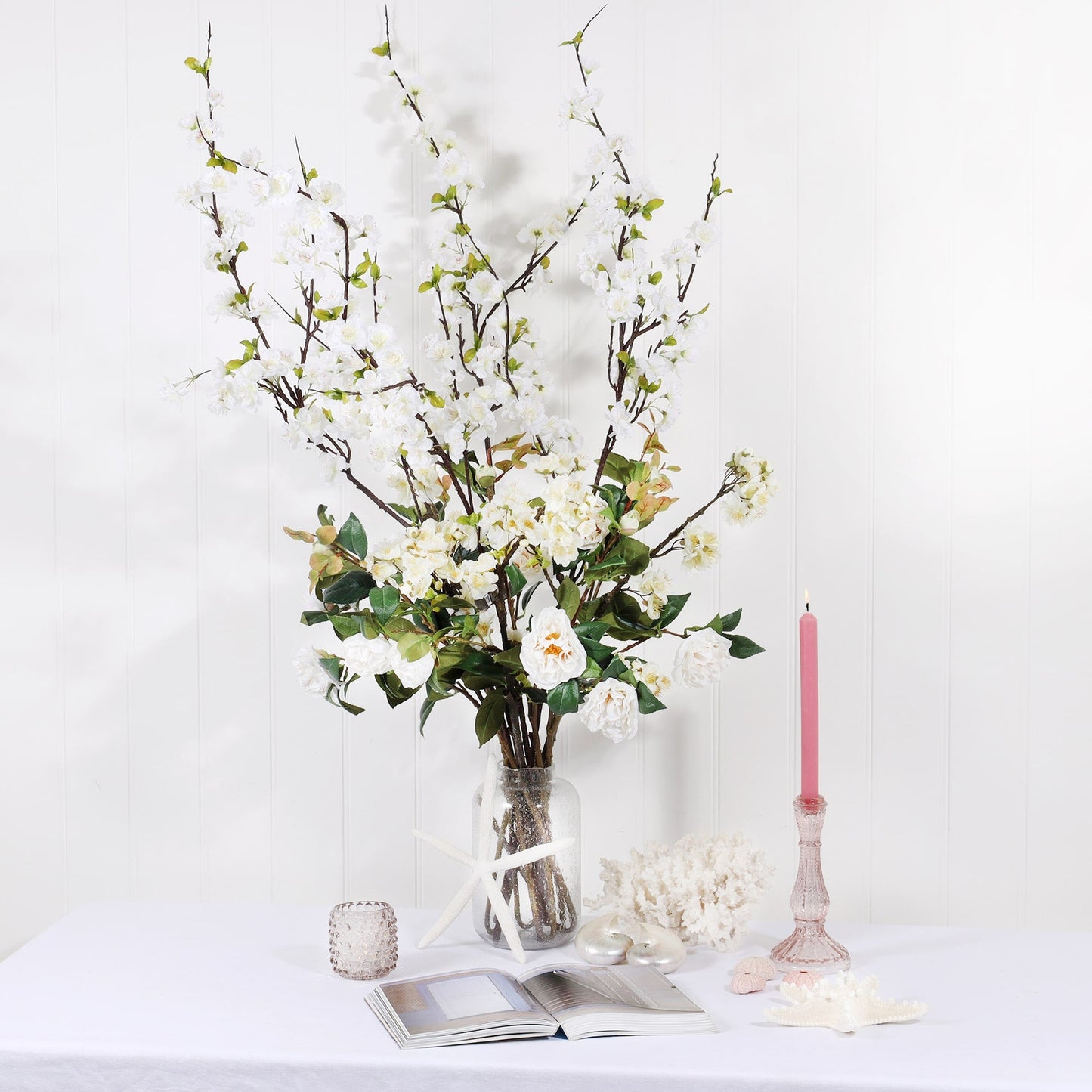 Faux White Blossom Spray