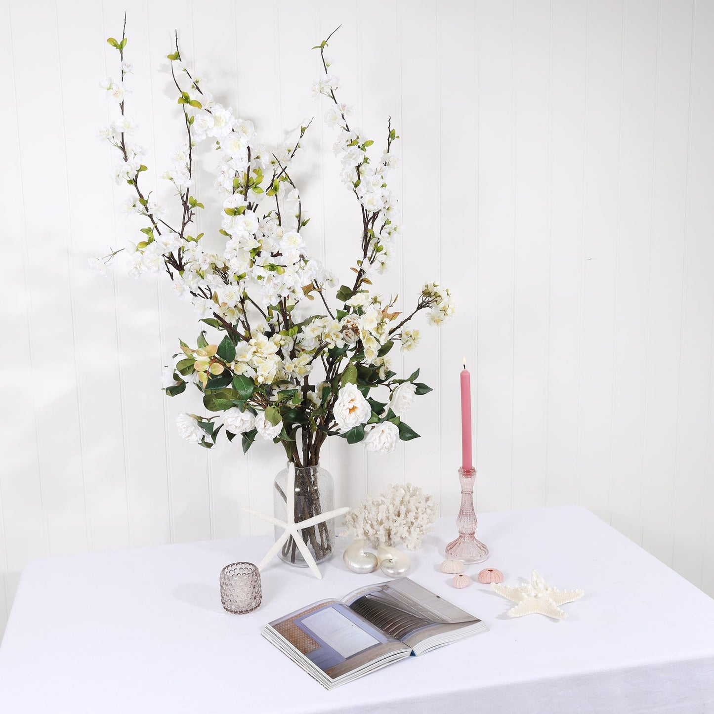 Faux White Blossom Spray