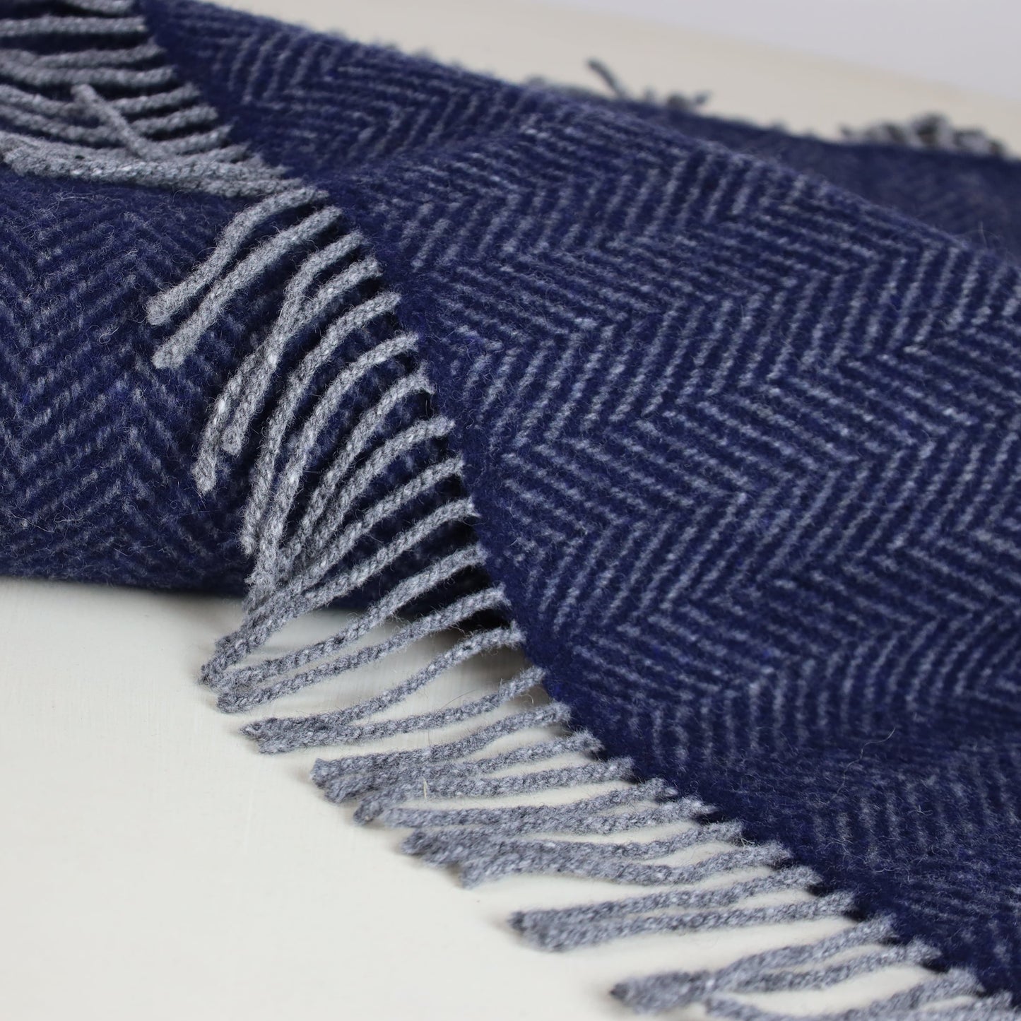 Dark Navy Cashmere Herringbone Throw