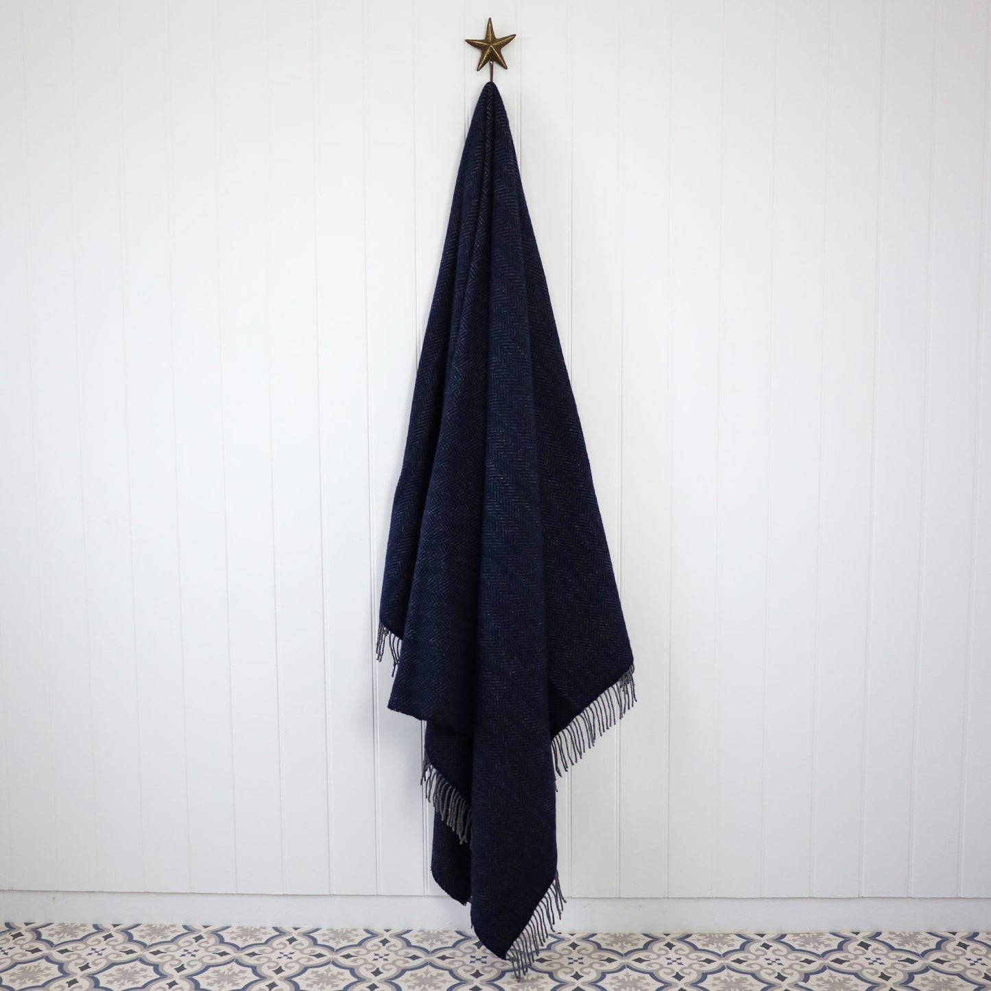 Dark Navy Cashmere Herringbone Throw