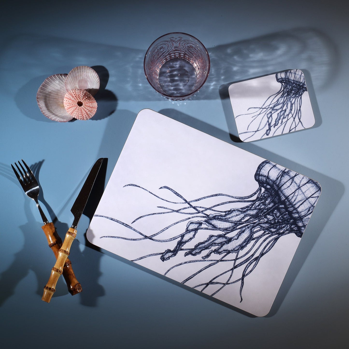 Blue And White Jellyfish Design Coaster