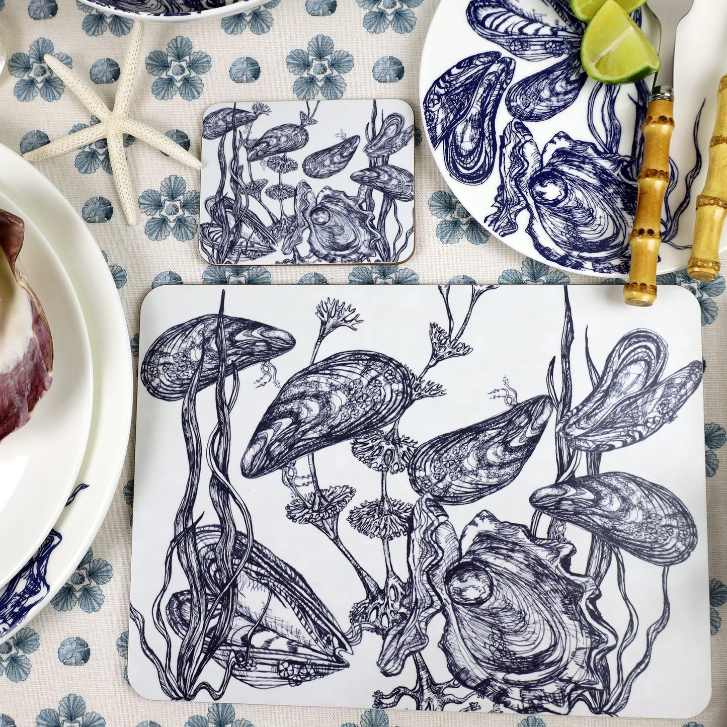 Blue And White Mussel Design Placemat