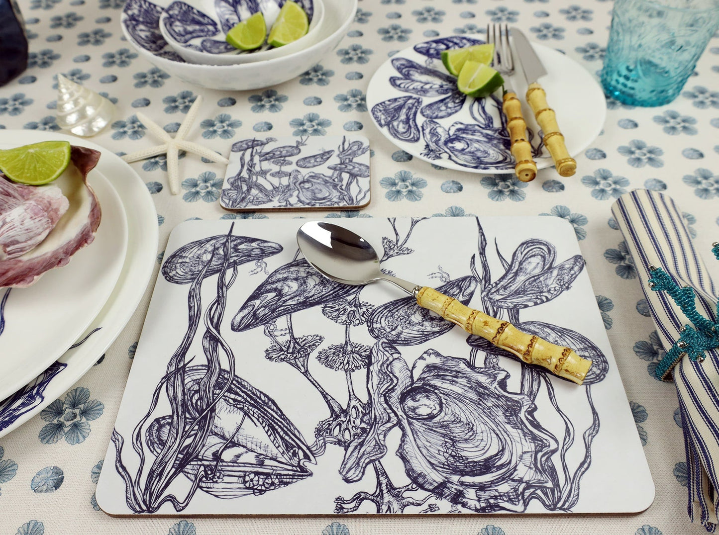 Blue And White Mussel Design Placemat