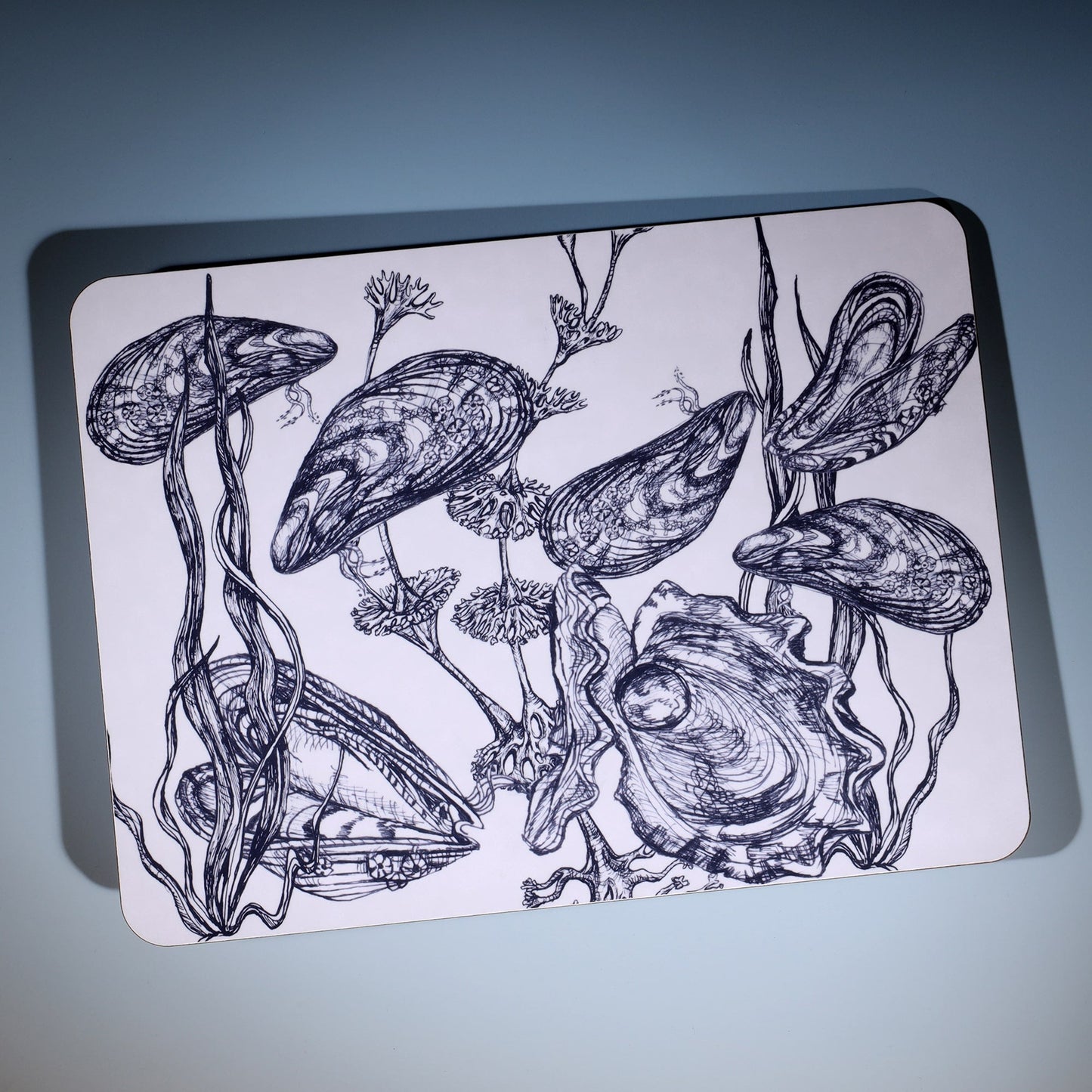 Blue And White Mussel Design Placemat