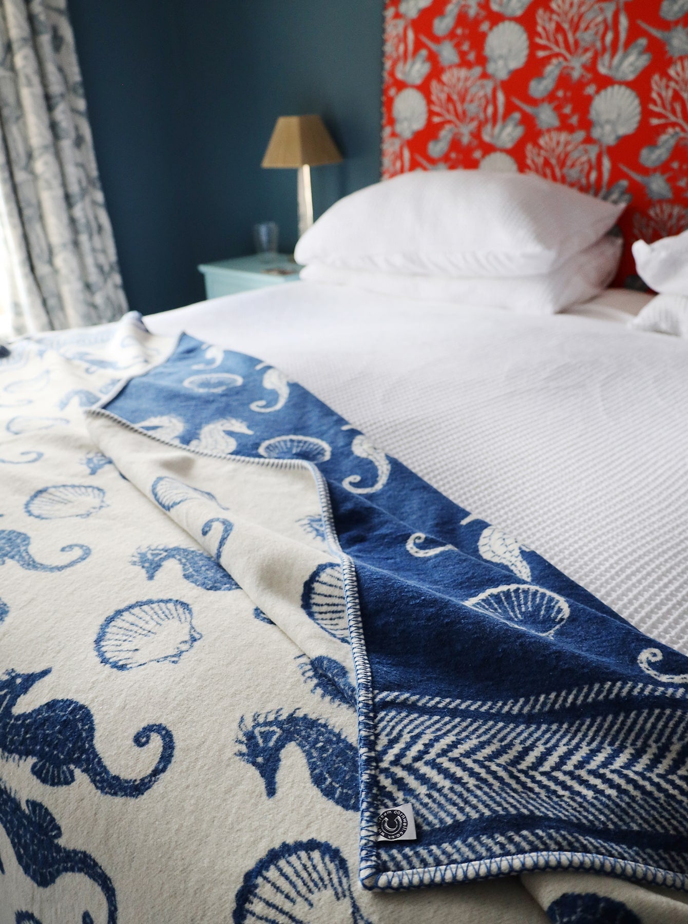 Deep Blue & Ecru Reversible Seahorse Throw