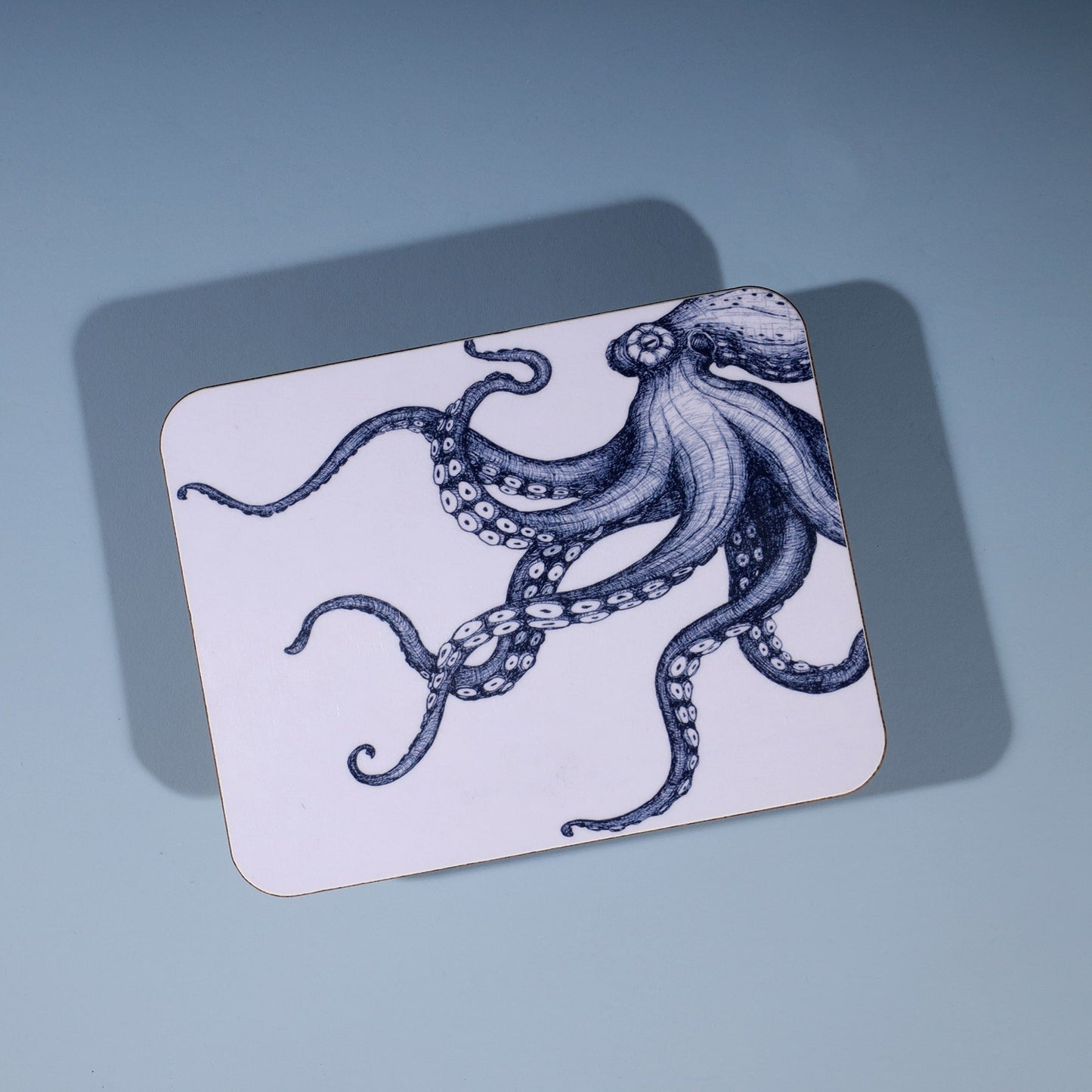 Blue And White Octopus Design Coaster