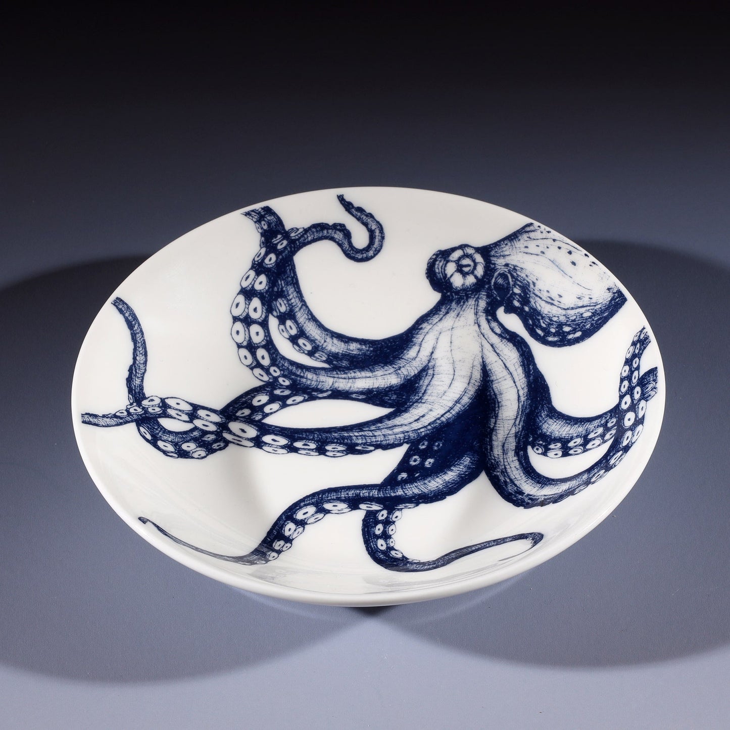 Blue And White Bone China Nibbles Dish With Octopus Design