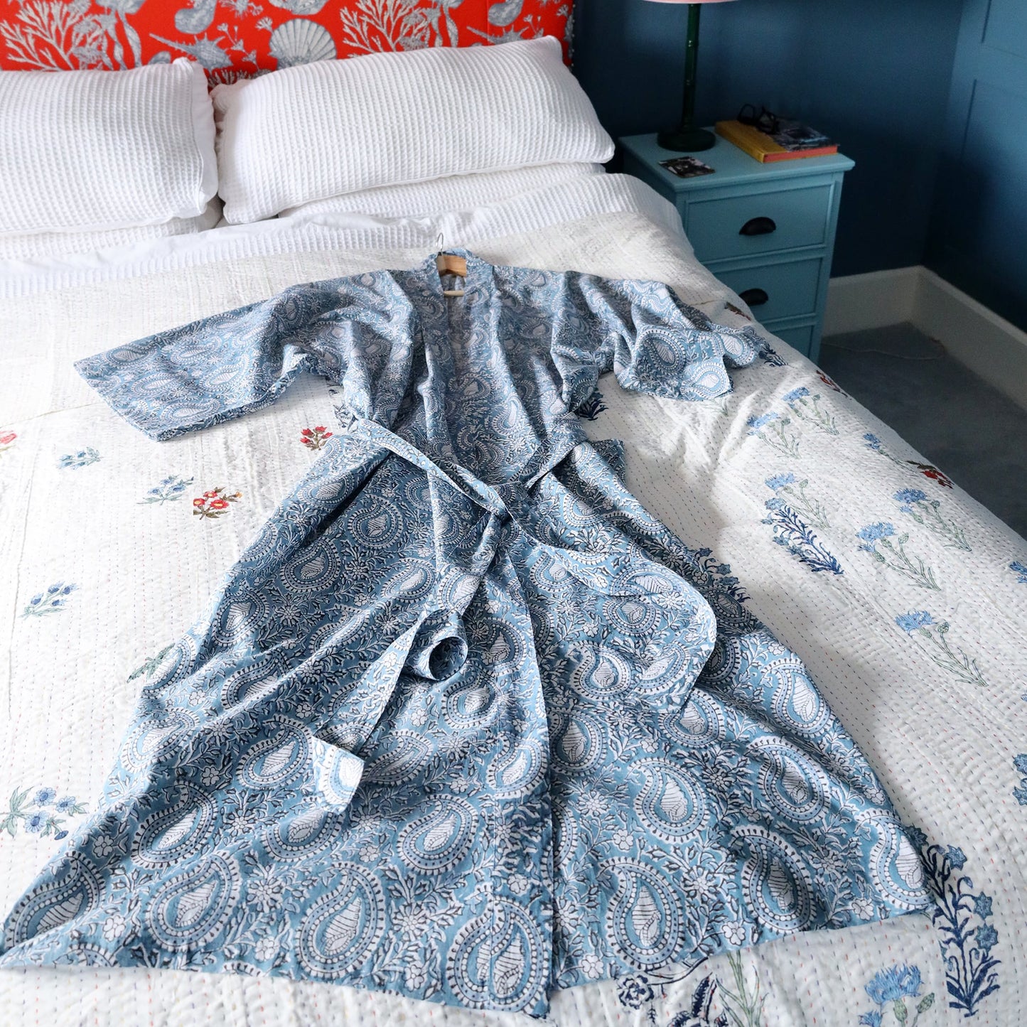 Azure Paisley Shell Dressing Gown