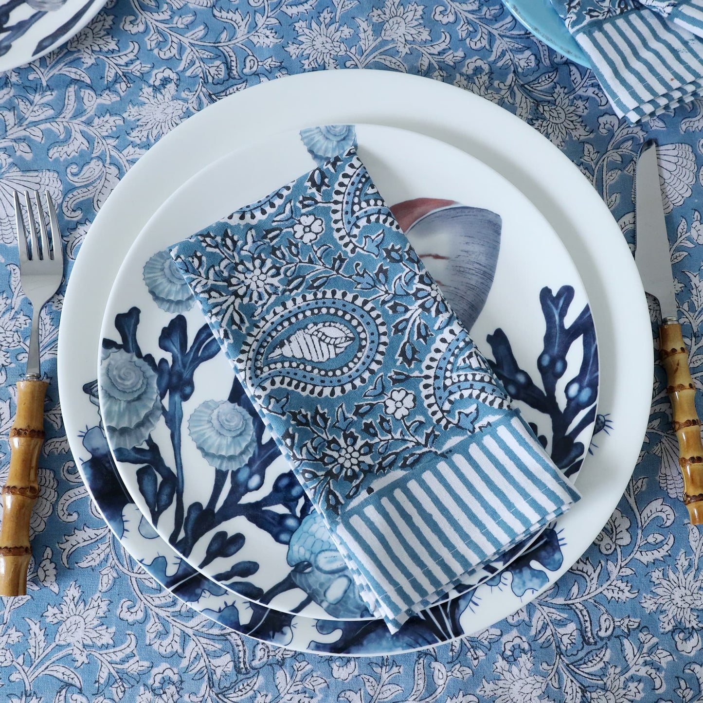 Azure Paisley Shell Napkins