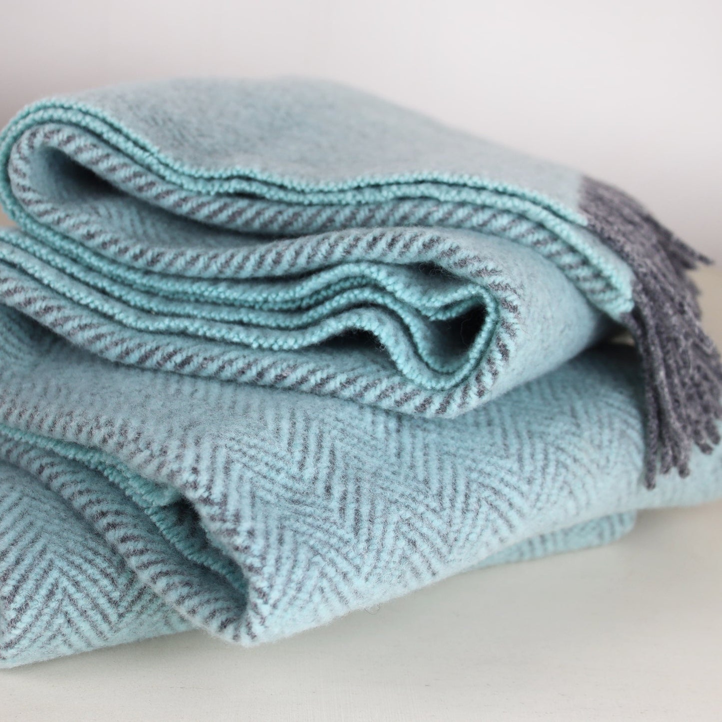 Duck Egg Cashmere Herringbone Throw