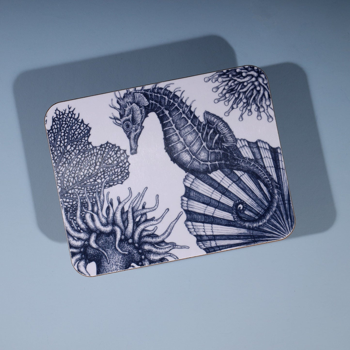 Blue And White Seahorse Design Coaster