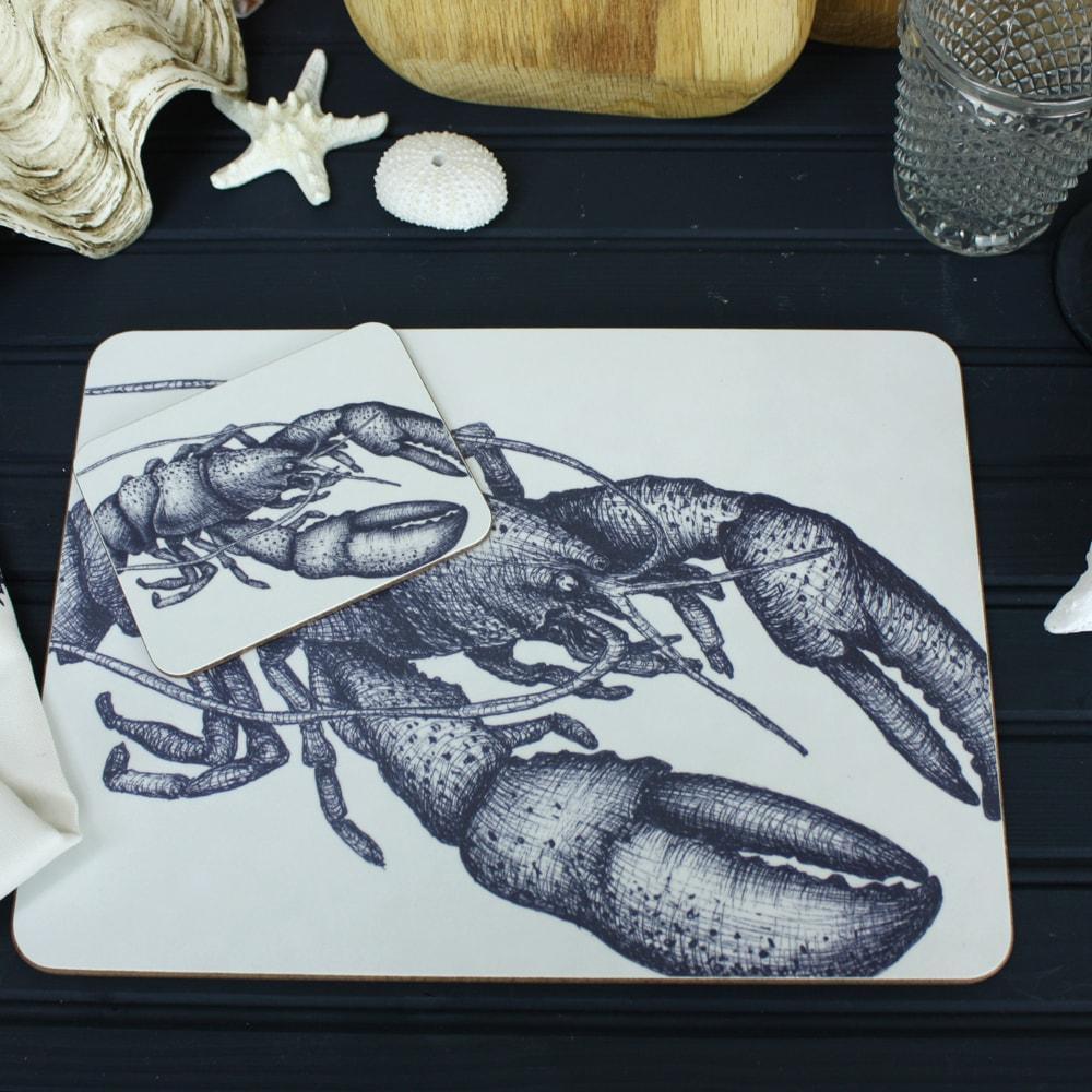 Blue And White Lobster Design Coaster