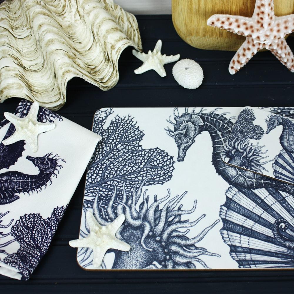 Blue And White Seahorse Design Placemat