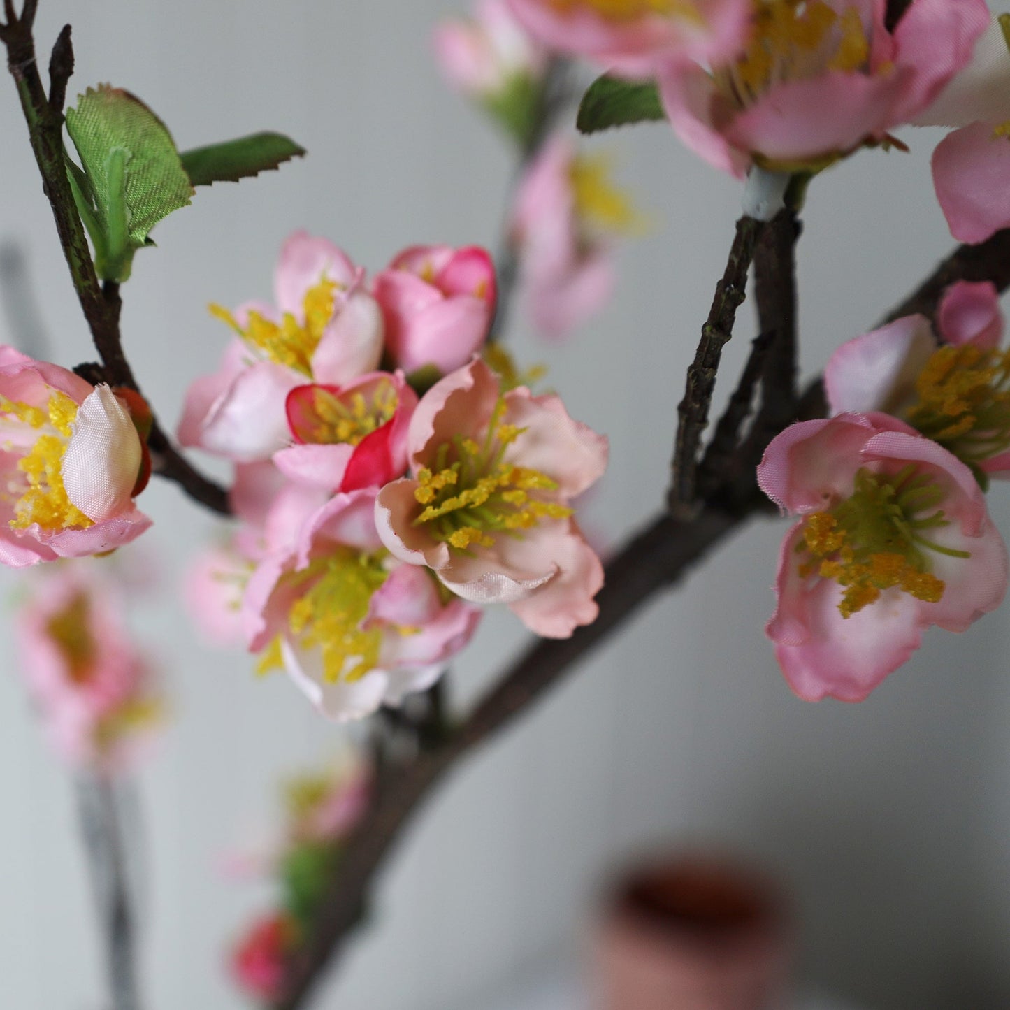 Faux Variegated Pink Plum Blossom Spray